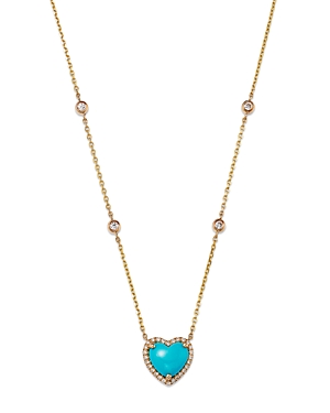 Bloomingdale's Turquoise & Diamond Heart Pendant Necklace In 14k Yellow Gold, 16-18 - 100% Exclusive In Blue/gold