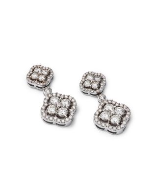 Diamond Clover Drop Earrings in 14k White Gold, 2.15 tcw 