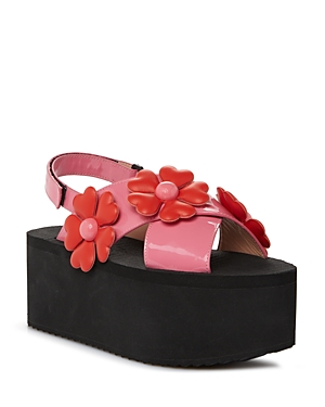 Shop Moschino Women's Heart Flower Crossover Platform Sandals In Pink/black