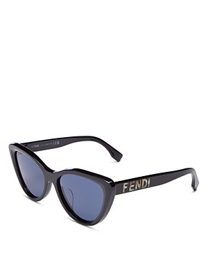 Shop Fendi Lettering Cat Eye Sunglasses, 55mm In Black/blue