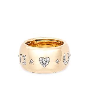 Adina Reyter 14k Yellow Gold Diamond Pave Lucky Symbol Barrel Ring