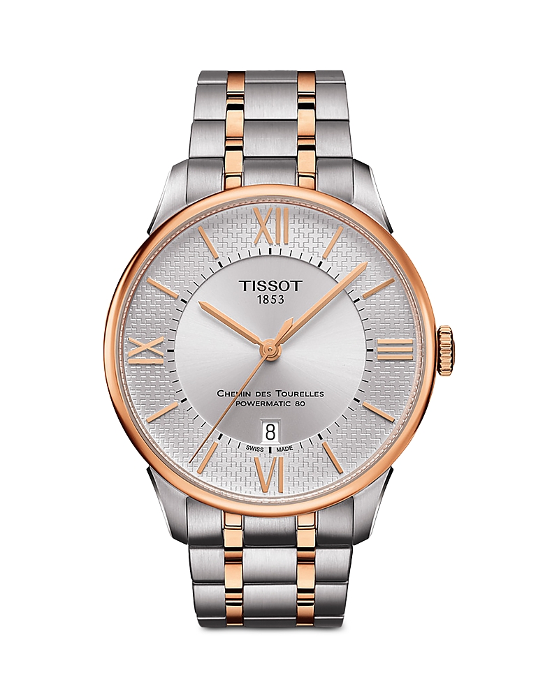 Tissot Men's T0994072203802 Chemin Des Tourelles 42mm Automatic Watch In Silver/rose Gold