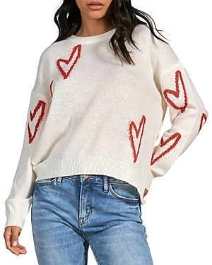 Elan Hearts Sweater In White Heart