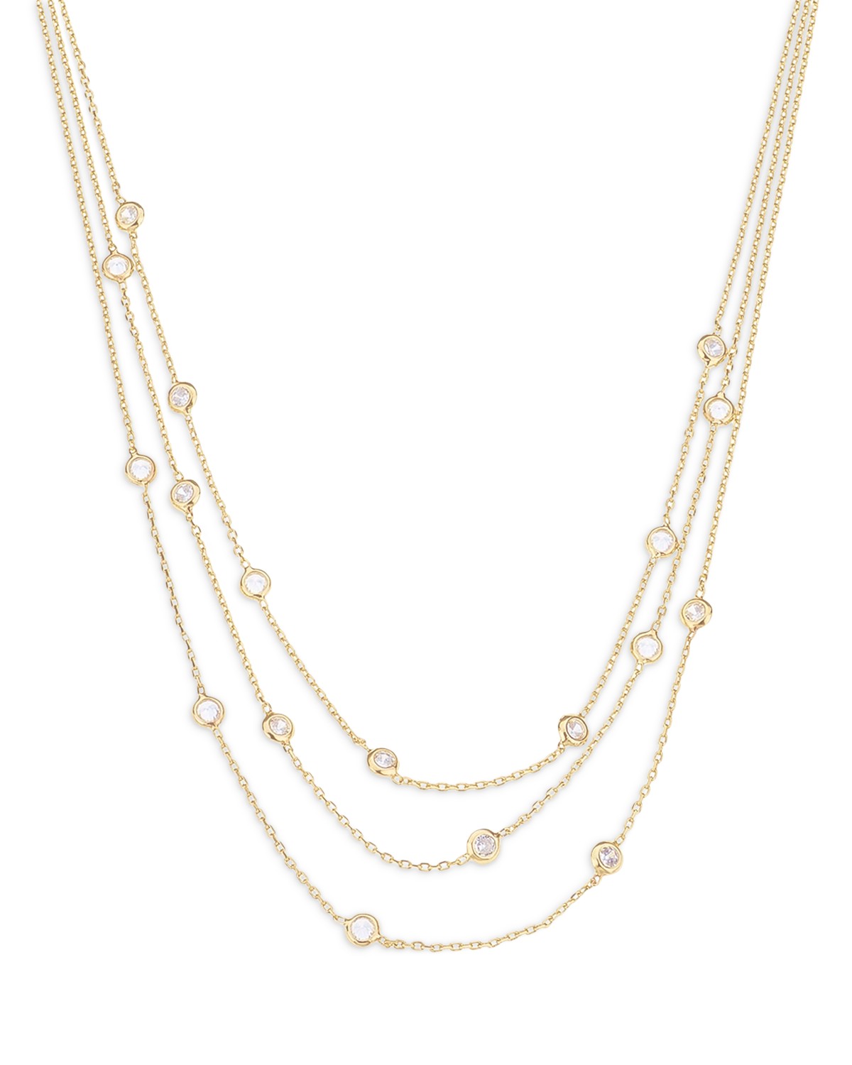 Perfect Crystal Dotted Cubic Zirconia Layered Collar Necklace in 18K Gold Plated, 13"-16"