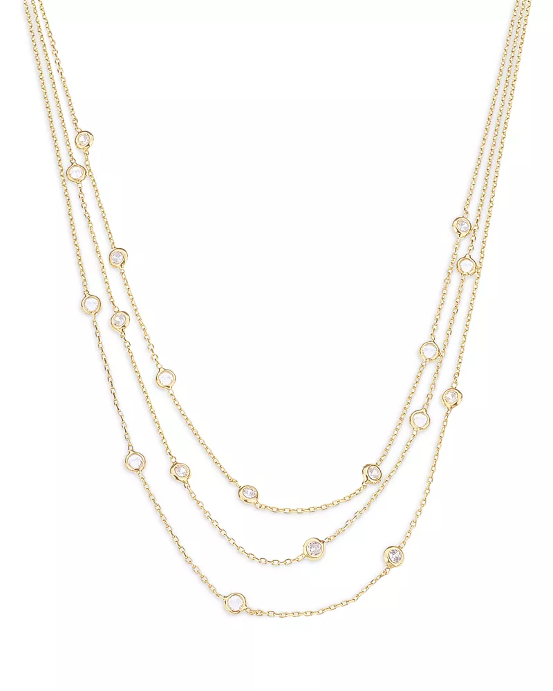 Ettika Perfect Crystal Dotted Cubic Zirconia Layered Collar Necklace in 18K Gold Plated, 13