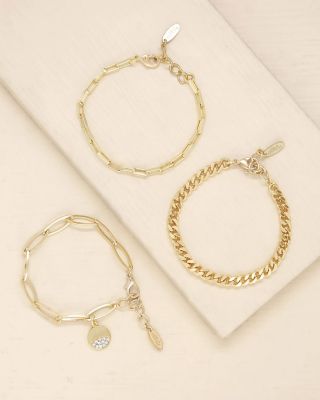 The Power of Three Pavé Disc Link Bracelet in 18K Gold Plated, Set of 3
