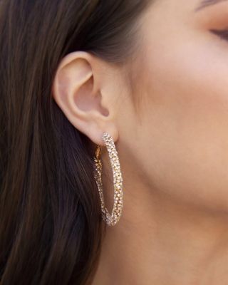 Rope Chain Pav&eacute; Hoop Earrings in 18K Gold Plated