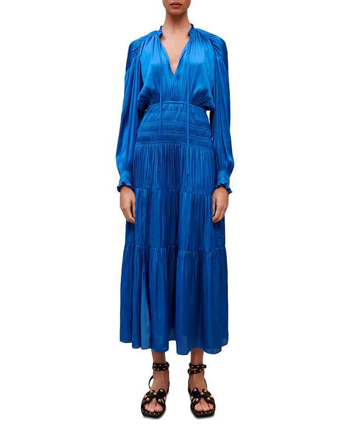 Maje Smocked Long Sleeve Midi Dress | Bloomingdale's