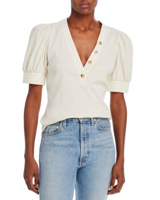 Heather V Neck Puff Sleeve Top 