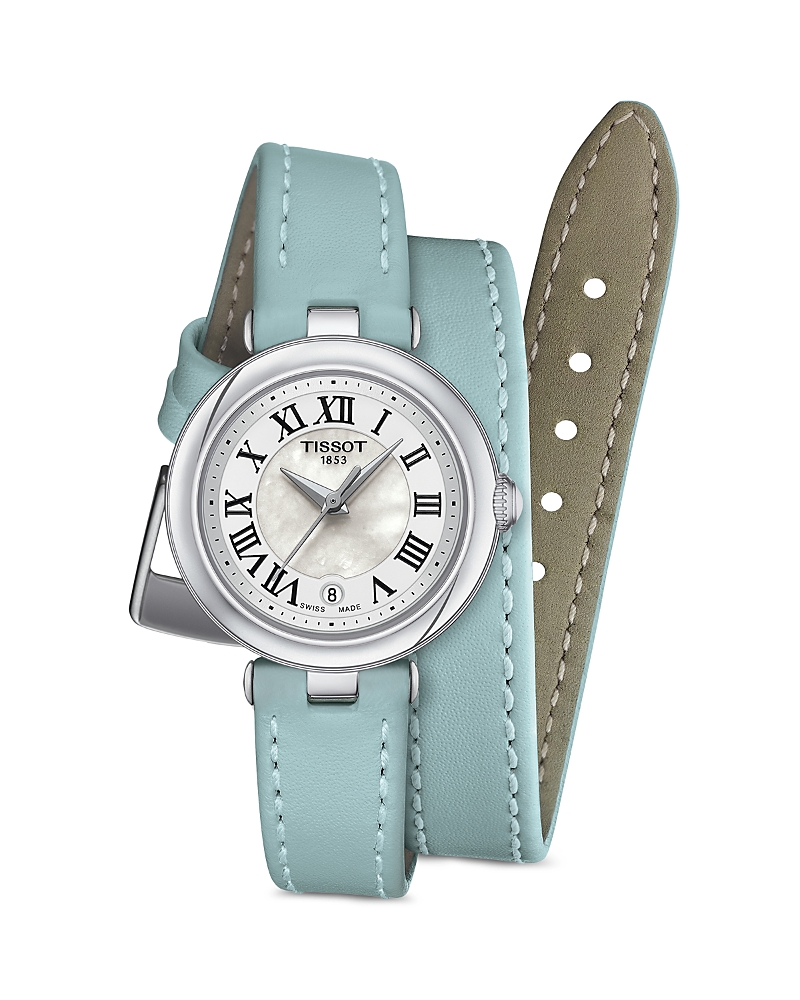 Tissot Women's Swiss Bellissima Light Blue Leather Double Wrap Strap Watch 26mm In Silver/blue