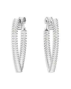 Swarovski - Matrix Baguette Crystal Heart Hoop Earrings in Rhodium Plated 