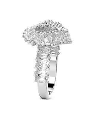 Matrix Baguette Crystal Woven Heart Cocktail Ring in Rhodium Plated