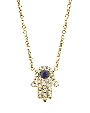 Moon & Meadow 14k Yellow Gold Hamsa Pendant Necklace With Diamonds & Blue Sapphire, 18 - 100% Exclusive In Gold/blue