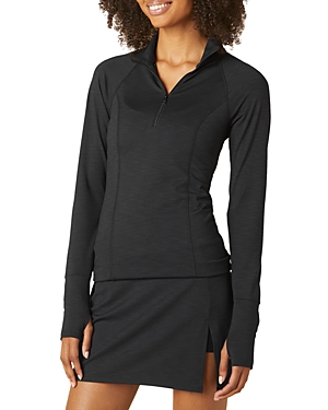 Shop Beyond Yoga Take A Hike Heather Rib Zip Pullover Top In Black Heather