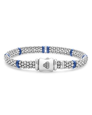 Single Station Diamond Blue Caviar Bracelet in Sterling Silver