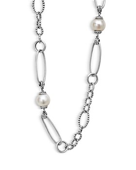 LAGOS - Sterling Silver Luna Cultured Freshwater Pearl Link Necklace, 34"