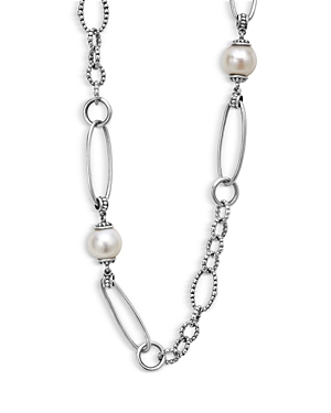 Shop Lagos Sterling Silver Luna Cultured Freshwater Pearl Link Necklace, 34 In White/silver