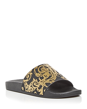 Versace Jeans Couture Black Graphic Slides In 899 + 948
