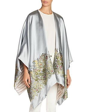 Etro Embroidered Satin Cape In Grey