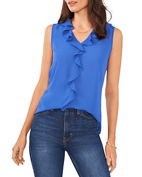 online discount purchase Lucky Brand Top Space Dyed Ruffle Blouse 3X Blue