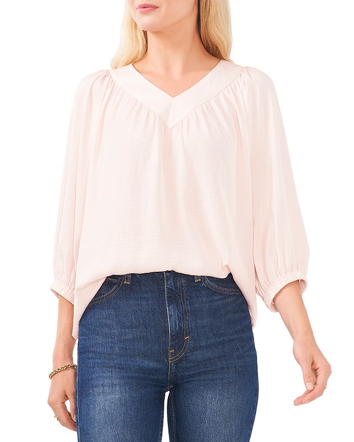 Vince Camuto Womens Shimmer Dot V Neck Blouse Red Size Medium main image 1