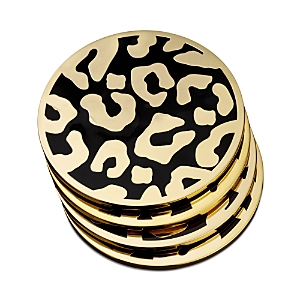 Shop L'objet Leopard Coasters, Set Of 4 In Black/gold