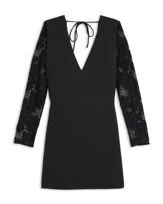 The Kooples - Lace Sleeve Crepe Mini Dress
