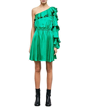 Shop The Kooples Asymmetric Ruffle Mini Dress In Green