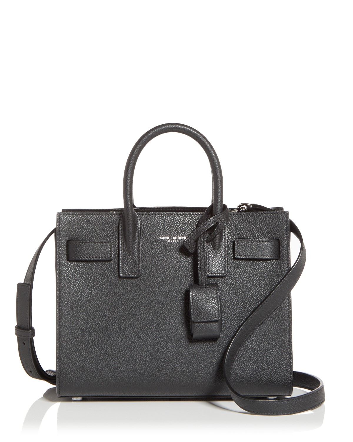 Saint Laurent Sac de Jour Nano Top Handle Bag in Black Grained Leather/Silver