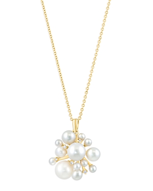 Bloomingdale's Cultured Fresh Water Pearls & Diamond Pendant Necklace In 14k Yellow Gold (0.07 Ct. T.w.), 18 - 100% In White/gold