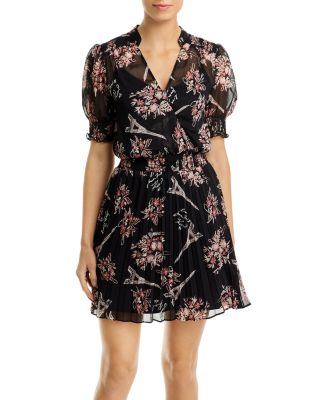 Robe Courte Karl Lagerfeld Imprimée Fleur Bleue - Taille 6, Manches Courtes, Neuf Avec étiquettes