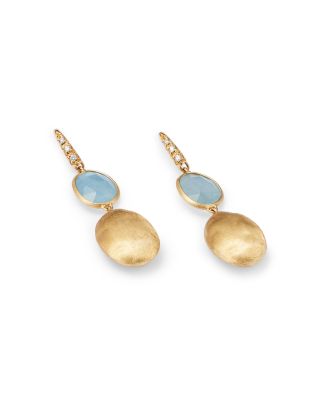 18K Yellow Gold Siviglia Aquamarine &amp; Diamond Textured Bead Drop Earrings