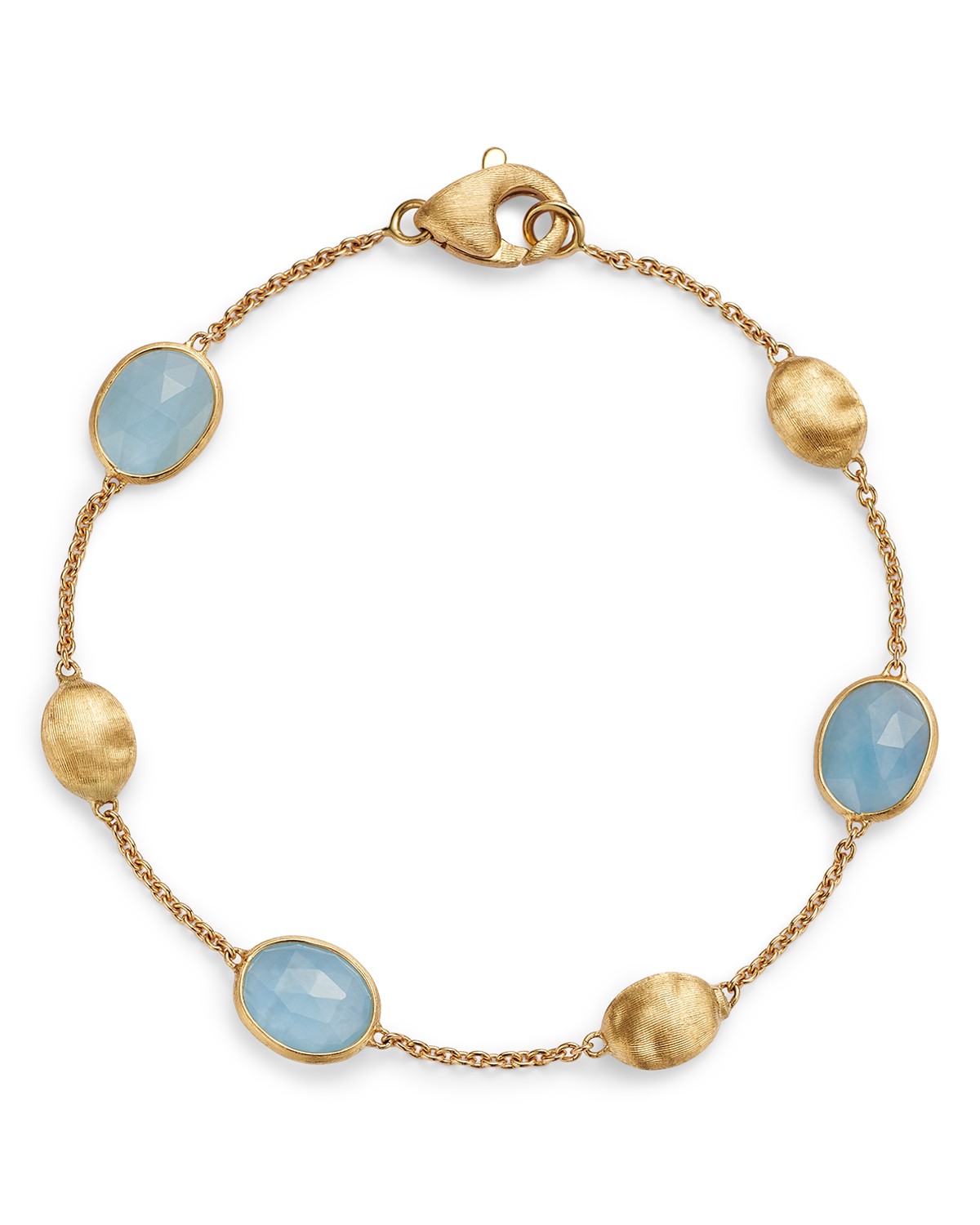 18K Yellow Gold Siviglia Aquamarine & Textured Bead Link Bracelet