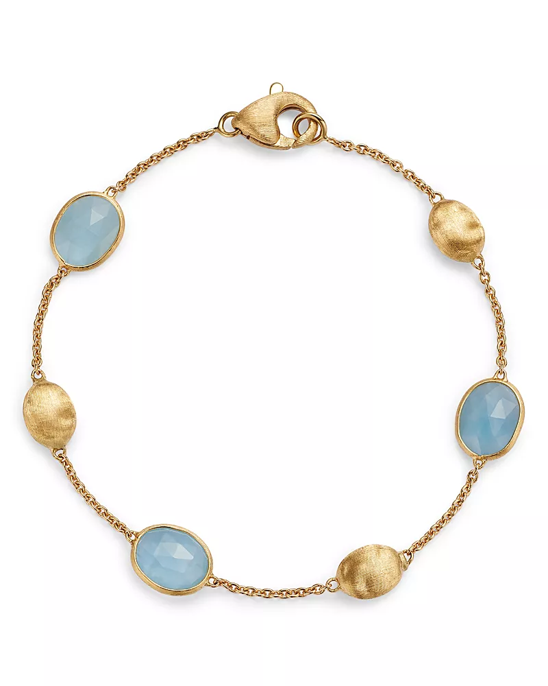 Marco Bicego 18K Yellow Gold Siviglia Aquamarine & Textured Bead Link Bracelet