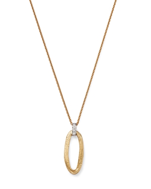 Shop Marco Bicego 18k White & Yellow Gold Jaipur Diamond & Textured Link Drop Pendant Necklace, 16.5-18