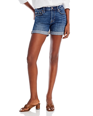 7 For All Mankind Cotton Blend Mid Rise Rolled Cuff Shorts in Broken Twill