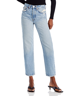 Re/Done 70S High Rise Straight Stovepipe Jeans in Ripped Tide