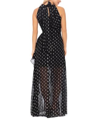 Metallic Crescent Chiffon Ruffle Gown - Exclusive