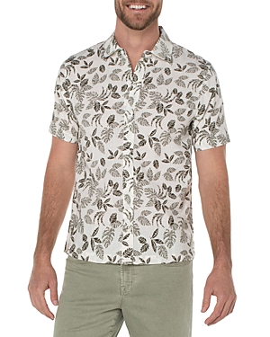 Liverpool Los Angeles Garment Dyed Short Sleeve Palm Print Shirt In Porcelain/ Olive