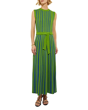 Shop Misook Striped Textured Knit Dress In Satin Sky/green
