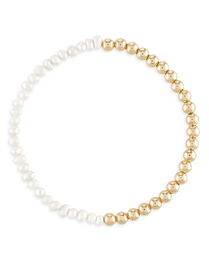 Alexa Leigh Halfsies Cultured Freshwater Pearl & Ball Beaded Stretch Bracelet in 14K Gold Filled