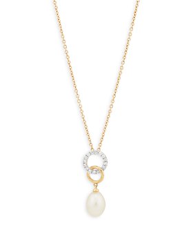Bloomingdale's - Cultured Freshwater Pearl & Diamond Circle Pendant Necklace in 14K Yellow Gold, 14-18"- 100% Exclusive
