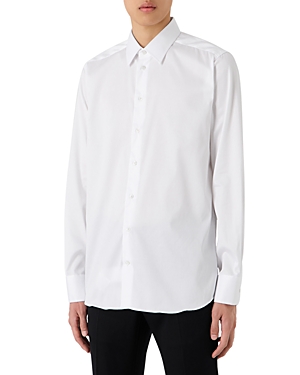 Shop Armani Collezioni Long Sleeve Cotton Blend Shirt In Solid Whit