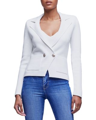 L'agence Sofia Knit Blazer In White