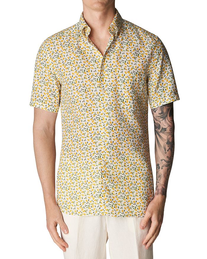 Eton Linen Lemon Print Short Sleeve Slim Fit Shirt | Bloomingdale's