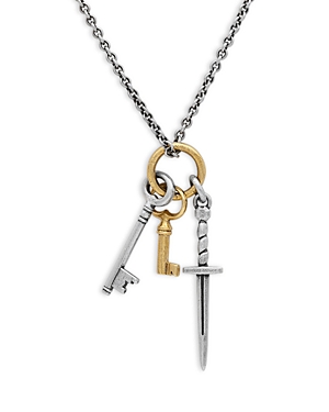 Artisan Sterling Silver & Brass Dagger & Key Pendant Necklace, 24