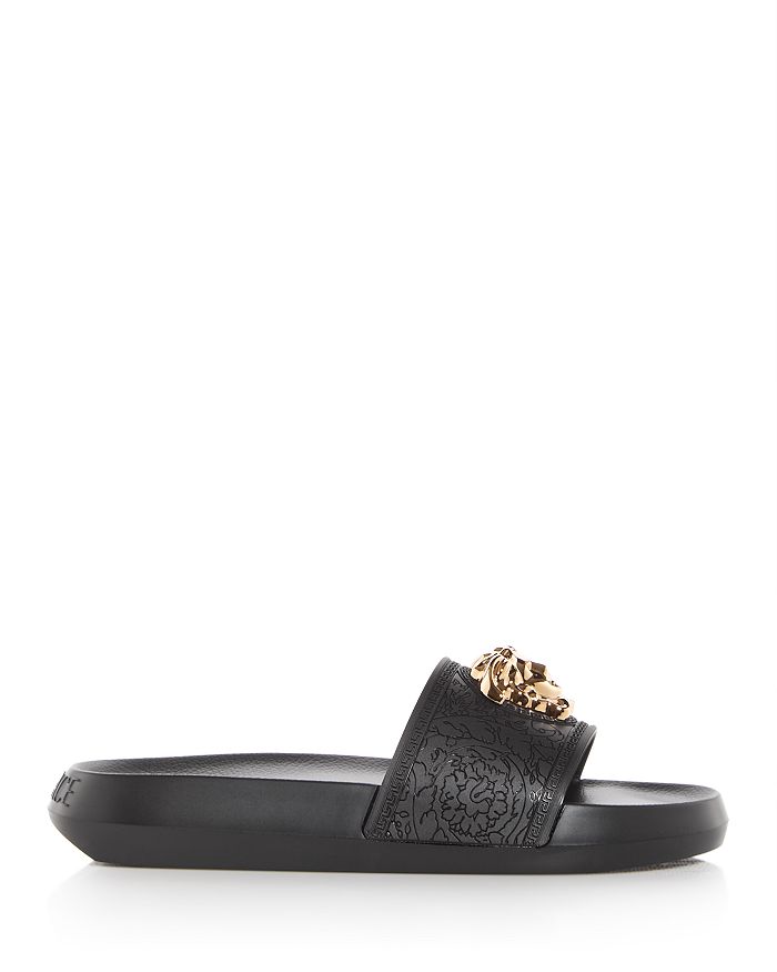 Shop Versace Women's Medusa Slide Sandals In Black/ Gold