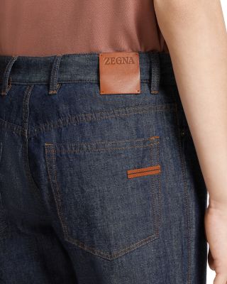 Slim Fit Cotton & Linen Jeans in Dark Blue