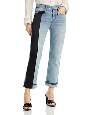Hellessy Lili Patchwork High Rise Slim Jeans in Medium Wash & Black