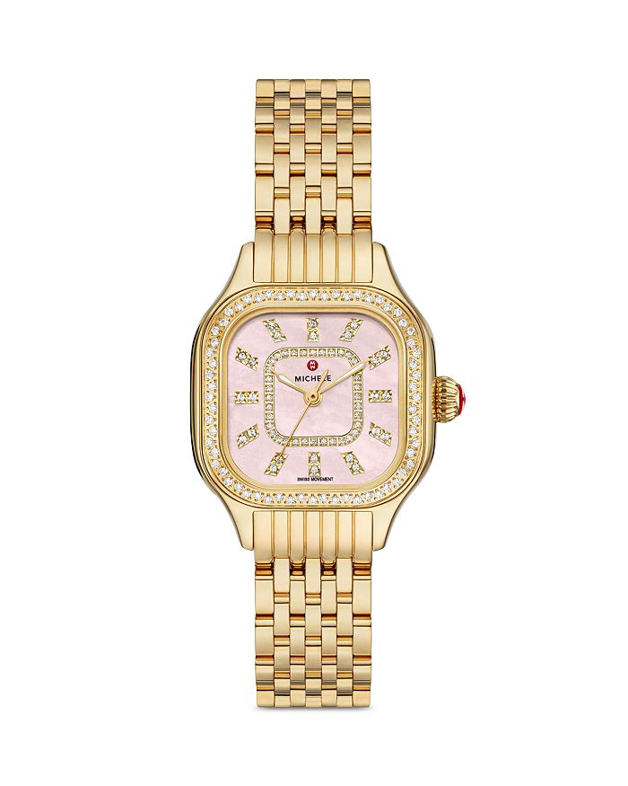 Shop Michele Meggie Diamond Watch, 29mm In Pink/gold